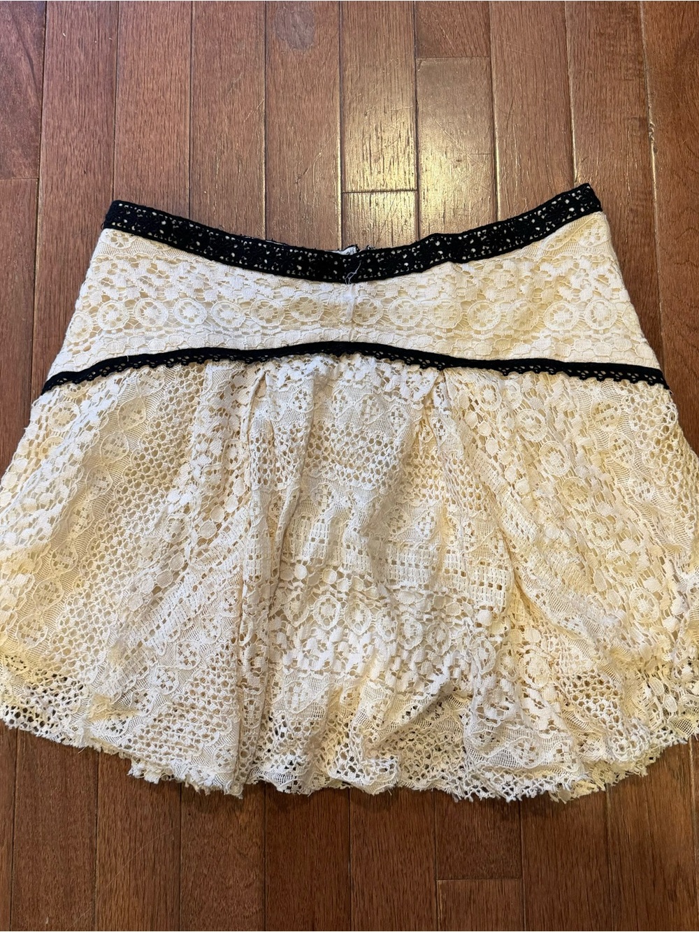 Free People Cream Lace Skirt with Black Trim